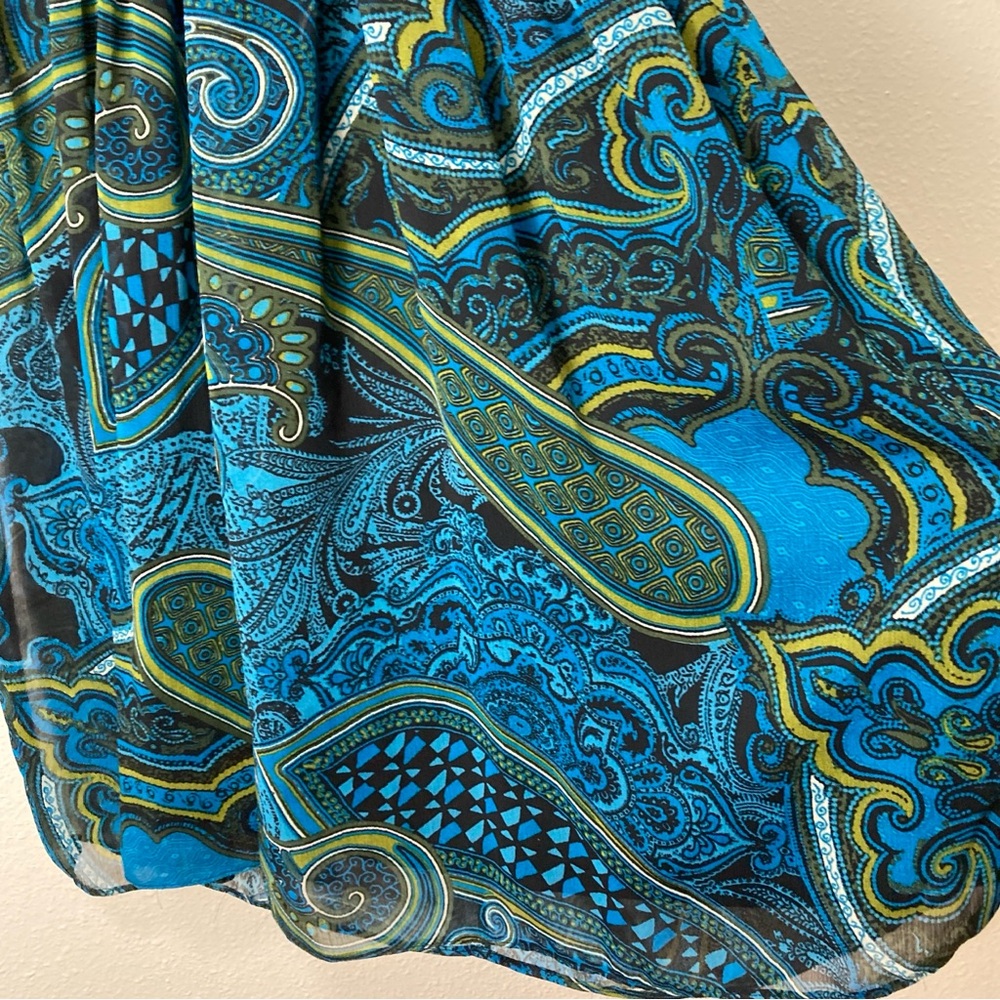 Studio I Paisley Midi Dress Blue  Green Sleeveless Empire Waist Pleated Sz 8 - Picture 5 of 16